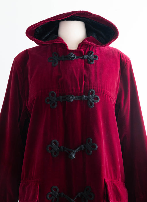 Iconic 1970's Yves Saint Laurent Rive Gauche Cabernet Velvet Toggle Coat / ML