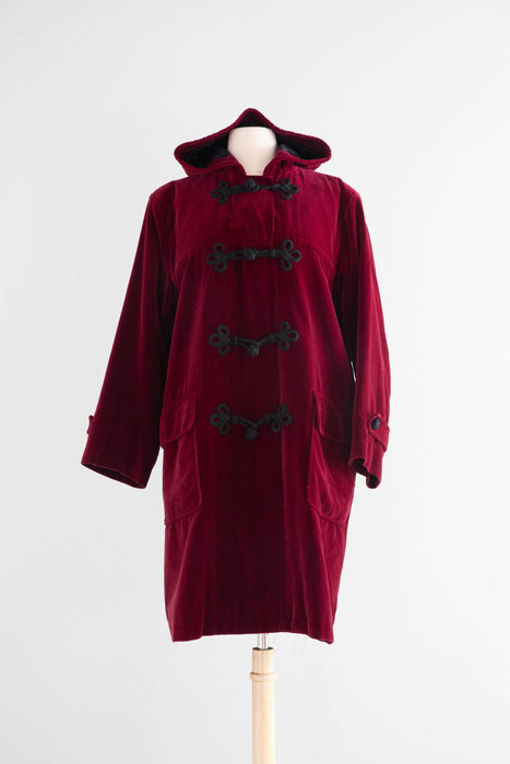 Iconic 1970's Yves Saint Laurent Rive Gauche Cabernet Velvet Toggle Coat / ML