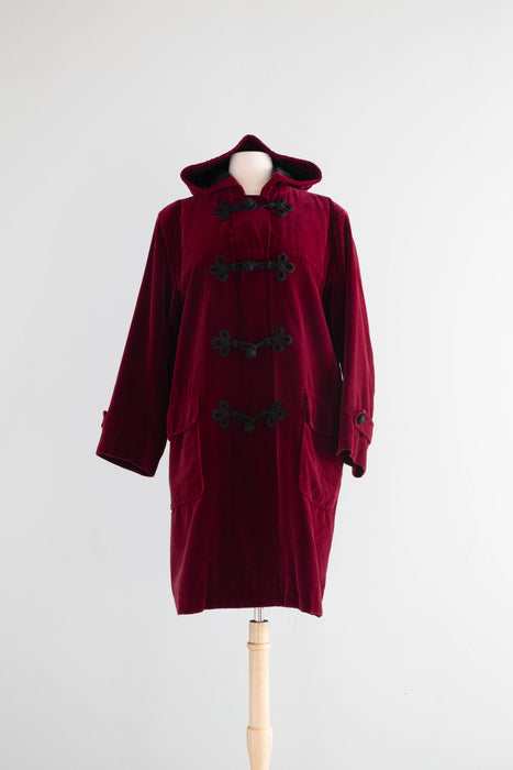 Iconic 1970's Yves Saint Laurent Rive Gauche Cabernet Velvet Toggle Coat / ML