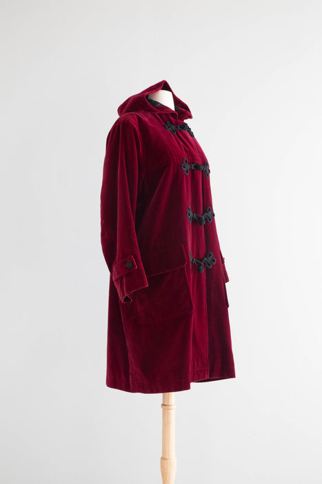 Iconic 1970's Yves Saint Laurent Rive Gauche Cabernet Velvet Toggle Coat / ML