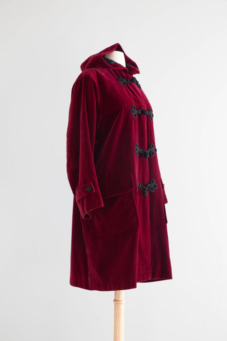 Iconic 1970's Yves Saint Laurent Rive Gauche Cabernet Velvet Toggle Coat / ML