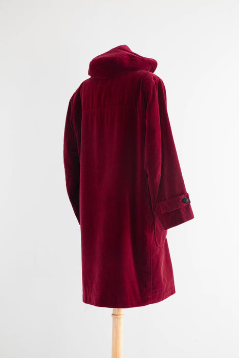 Iconic 1970's Yves Saint Laurent Rive Gauche Cabernet Velvet Toggle Coat / ML