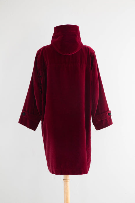 Iconic 1970's Yves Saint Laurent Rive Gauche Cabernet Velvet Toggle Coat / ML