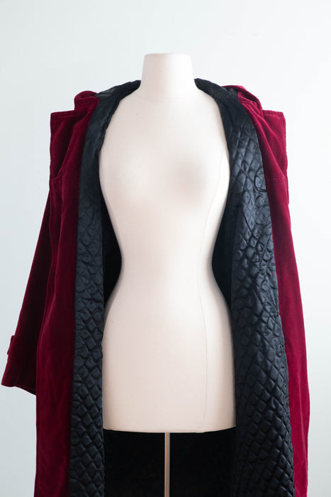 Iconic 1970's Yves Saint Laurent Rive Gauche Cabernet Velvet Toggle Coat / ML