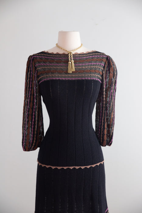 Beautiful 1970's Two Piece Autumnal Knit Set / M