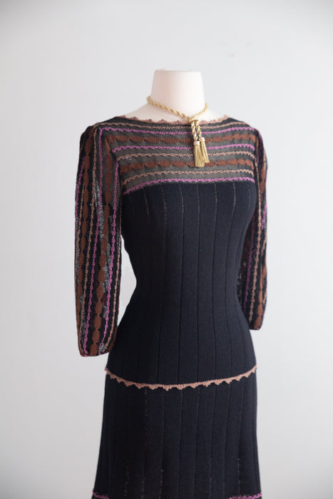 Beautiful 1970's Two Piece Autumnal Knit Set / M