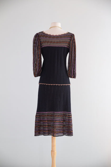 Beautiful 1970's Two Piece Autumnal Knit Set / M