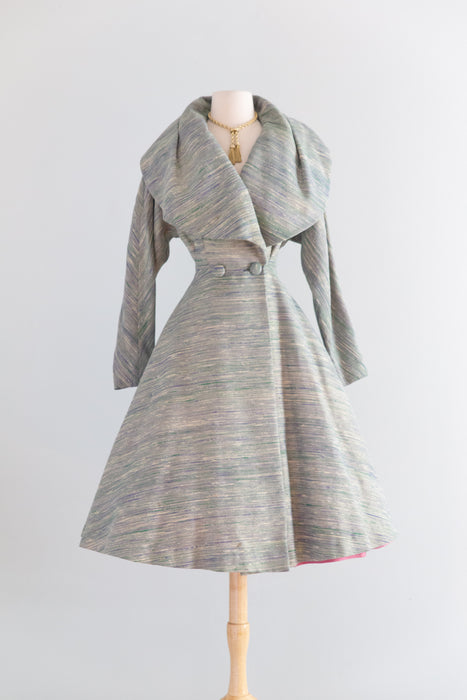 Rare! Early 1950's Lilli Ann New Look Princess Coat in Metallic Gold Tweed / S