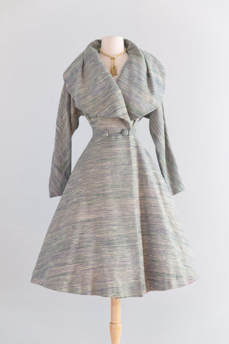 Rare! Early 1950's Lilli Ann New Look Princess Coat in Metallic Gold Tweed / S