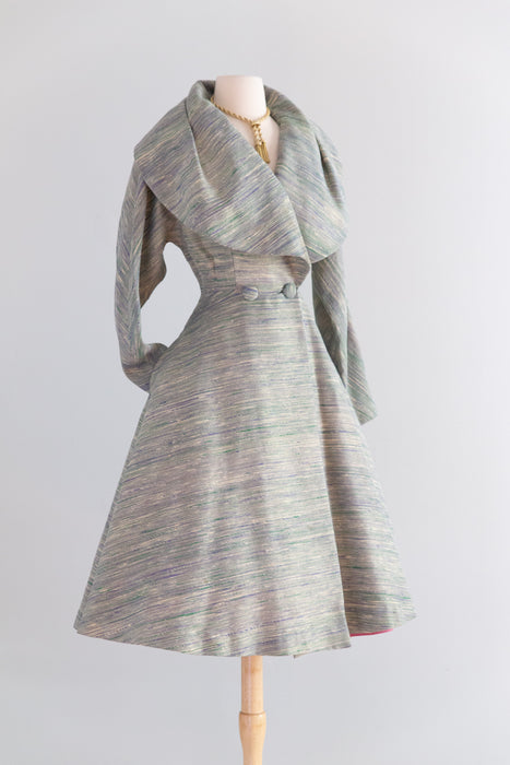 Rare! Early 1950's Lilli Ann New Look Princess Coat in Metallic Gold Tweed / S