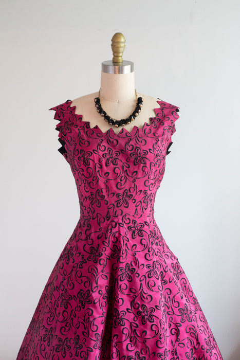 Vintage 1950's Dahlia Pink & Black Party Dress / XS