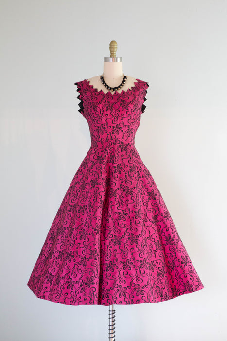 Vintage 1950's Dahlia Pink & Black Party Dress / XS