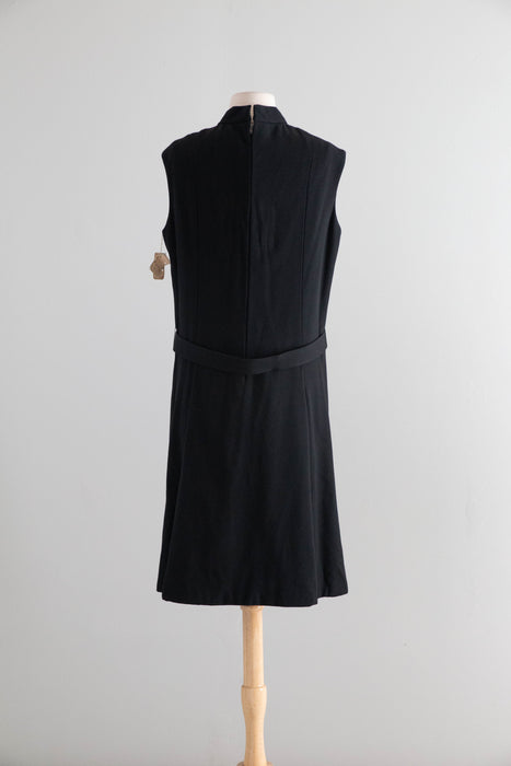 Iconic 1960's Teal Traina Black Wool Dress with Rhinestone Accents – New with Joseph Magnin Tags / ML