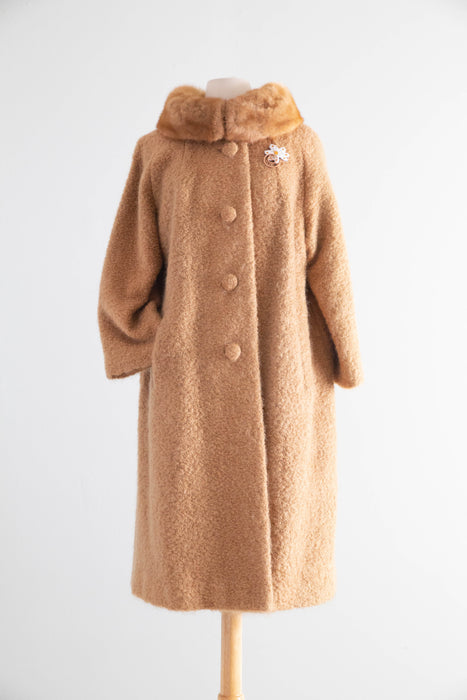Elegant 1950s Lipman’s Carillon Wool Bouclé Coat with Mink Collar / ML
