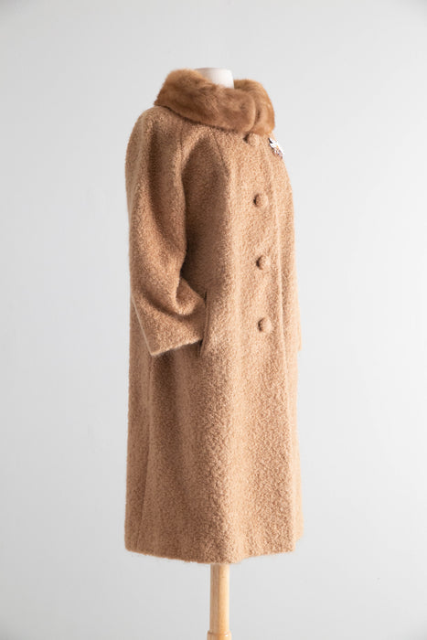 Elegant 1950s Lipman’s Carillon Wool Bouclé Coat with Mink Collar / ML