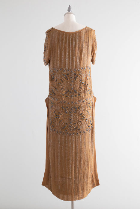 Rare Autumnal 1920's Beaded Silk Flapper Dress / SM