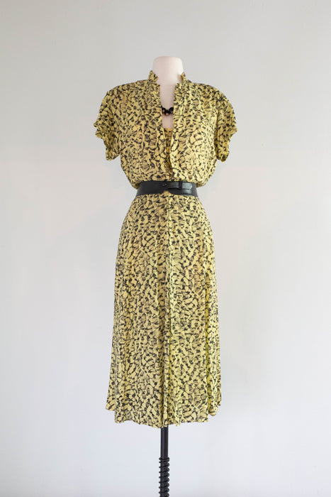 Chic 1940's Abstract Rayon Print Day Dress / ML