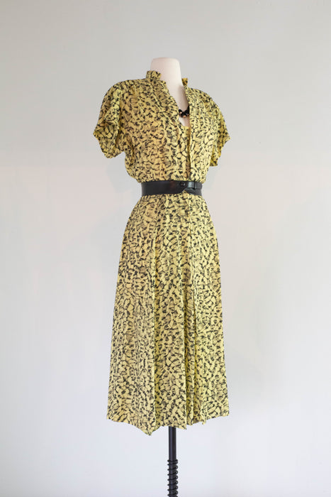 Chic 1940's Abstract Rayon Print Day Dress / ML