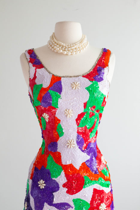 FAB 1980's Sequin Floral Party Dress With Original Tags / SM