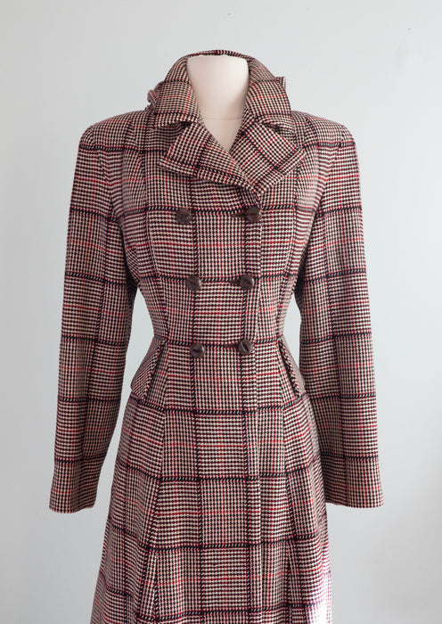 Extraordinary "Madame Holmes" 1940's Scotch Plaid Princess Coat With Cape By Rodex, made in England / Medium