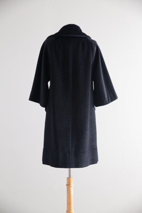 Gorgeous 1950's Black Cashmere Lilli Ann Coat With Striped Lining / Petite Small