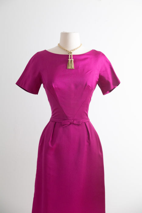 Vintage Hattie Carnegie Fuschia Silk Dress & Matching Jacket Set 1950's / S