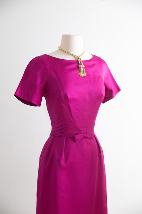 Vintage Hattie Carnegie Fuschia Silk Dress & Matching Jacket Set 1950's / S