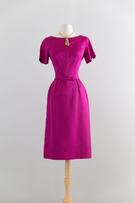 Vintage Hattie Carnegie Fuschia Silk Dress & Matching Jacket Set 1950's / S