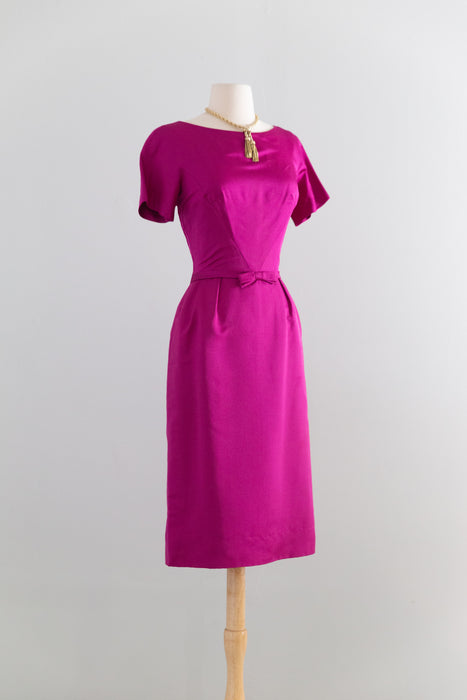 Vintage Hattie Carnegie Fuschia Silk Dress & Matching Jacket Set 1950's / S