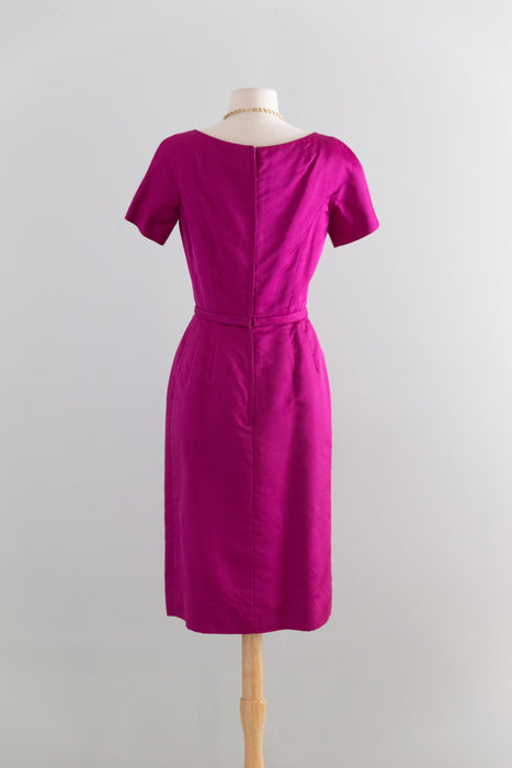Vintage Hattie Carnegie Fuschia Silk Dress & Matching Jacket Set 1950's / S