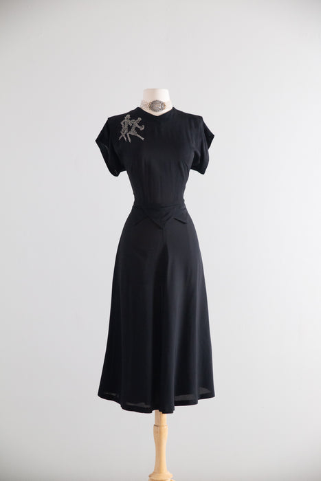 Wicked 1940's Dancing Skeletons Black Rayon Cocktail Dress / SM