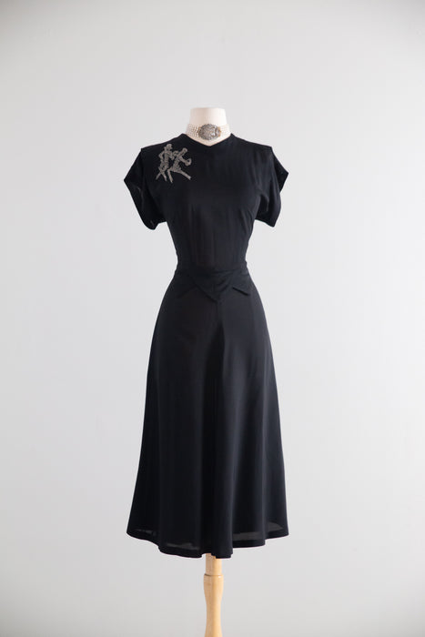 Wicked 1940's Dancing Skeletons Black Rayon Cocktail Dress / SM