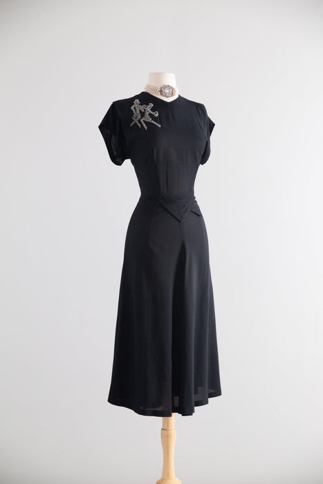 Wicked 1940's Dancing Skeletons Black Rayon Cocktail Dress / SM