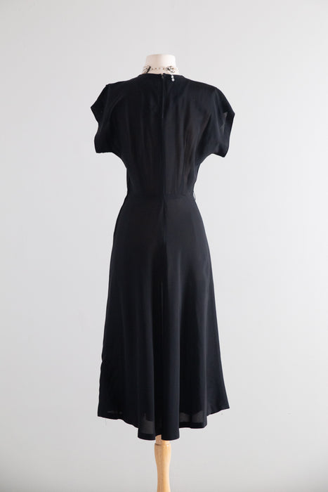 Wicked 1940's Dancing Skeletons Black Rayon Cocktail Dress / SM