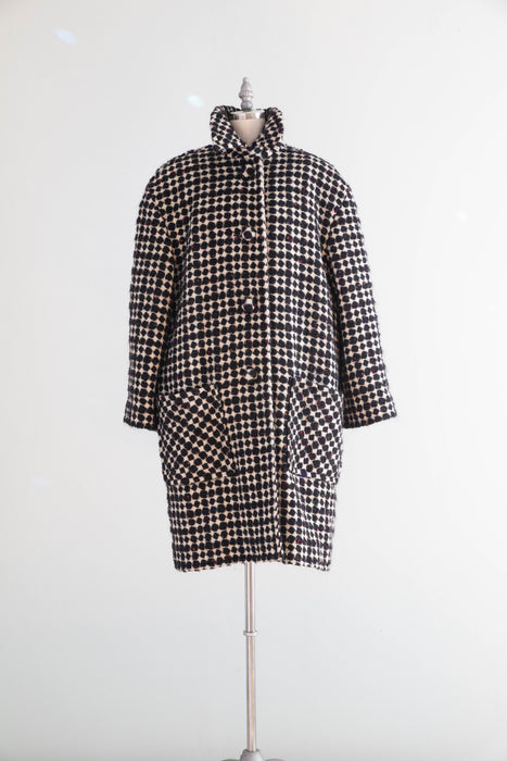 Fabulous 1980's Oversized Wool Geometric Pattern Coat & Skirt Set / SM