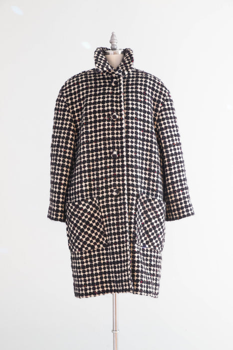 Fabulous 1980's Oversized Wool Geometric Pattern Coat & Skirt Set / SM