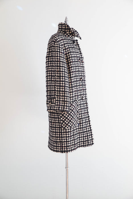 Fabulous 1980's Oversized Wool Geometric Pattern Coat & Skirt Set / SM