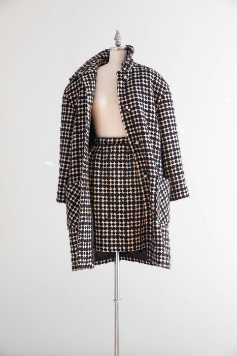 Fabulous 1980's Oversized Wool Geometric Pattern Coat & Skirt Set / SM