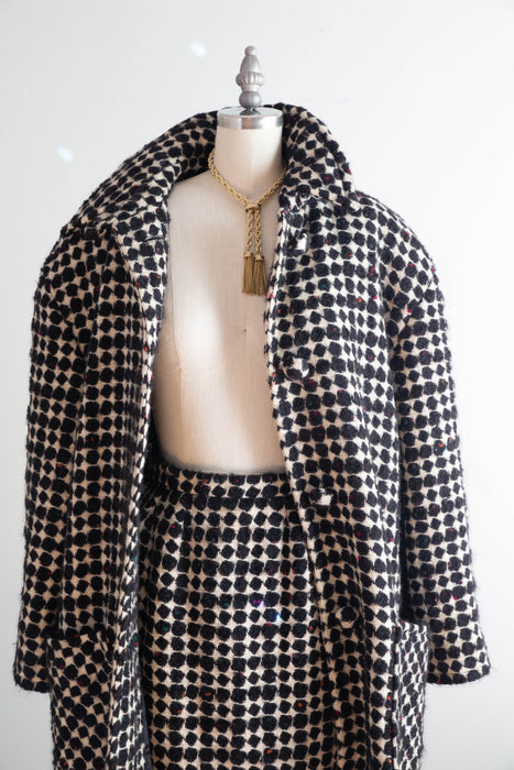 Fabulous 1980's Oversized Wool Geometric Pattern Coat & Skirt Set / SM