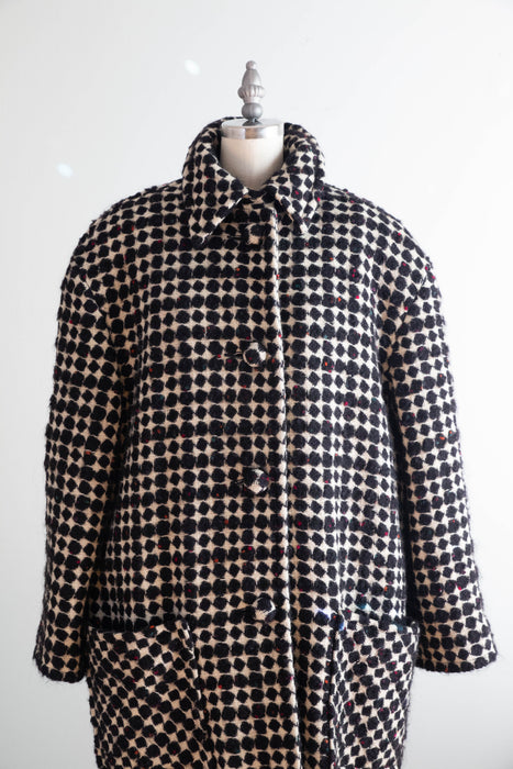 Fabulous 1980's Oversized Wool Geometric Pattern Coat & Skirt Set / SM