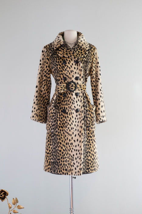 FAB 1960's Cheetah Print Faux Fur Coat From Bullocks / Medium