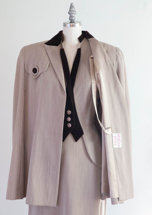 Iconic 1940's Wool Gabardine Ladies Suit With Matching Cape by 20th Century Original Small