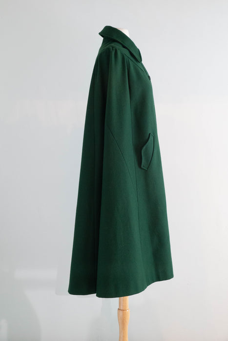 Fabulous 1970's Wool Cape In Evergreen Wool By Peabody House For Joseph Magnin / M