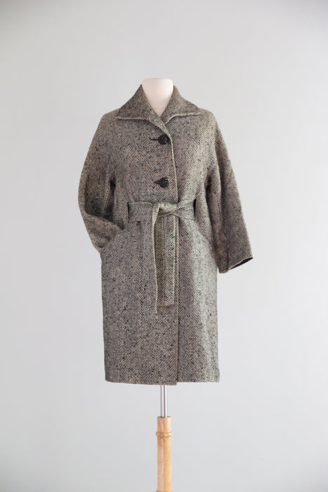 Chic 1960's Mollie Parnis Sculptural Wool Tweed Coat / SM