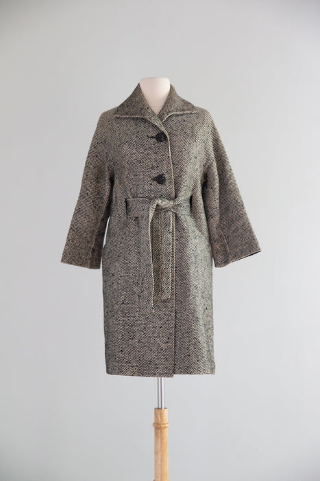 Chic 1960's Mollie Parnis Sculptural Wool Tweed Coat / SM