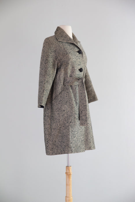 Chic 1960's Mollie Parnis Sculptural Wool Tweed Coat / SM