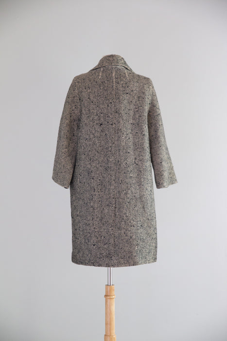 Chic 1960's Mollie Parnis Sculptural Wool Tweed Coat / SM