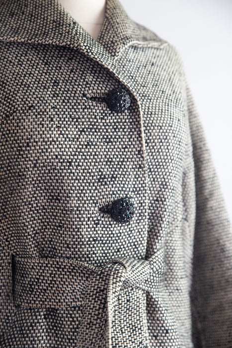 Chic 1960's Mollie Parnis Sculptural Wool Tweed Coat / SM