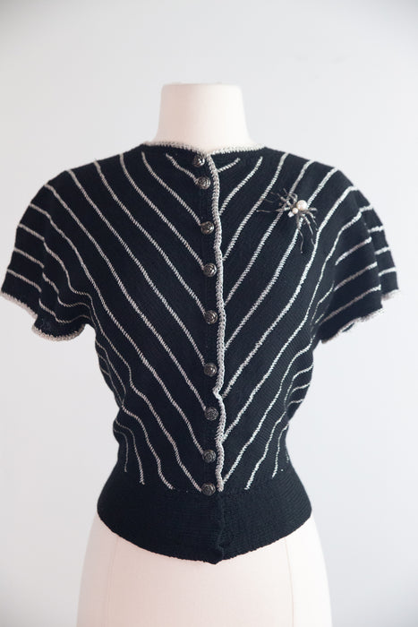 Vintage 1940's Hand Knit Chevron Striped Top / M
