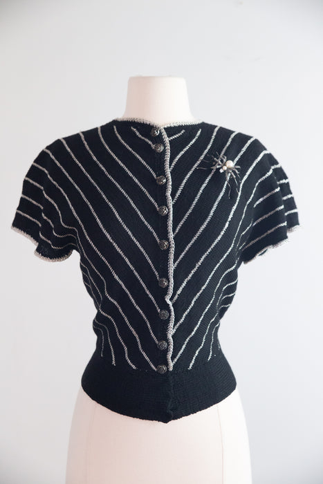 Vintage 1940's Hand Knit Chevron Striped Top / M
